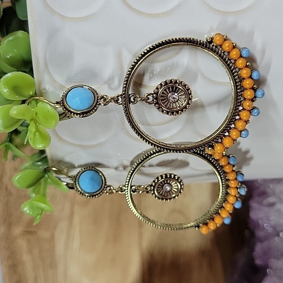 🔥LAST PAIR🔥 Bohemian Bead Drop Hoop Earrings - Picture 1 of 8